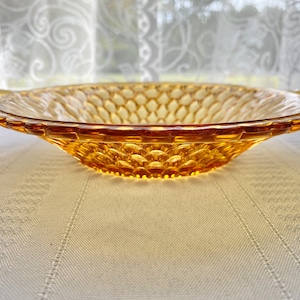 VTG Indiana Glass Company Amber Depression Glass Bowl with Handles Honeycomb Pattern