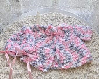 Vintage Crocheted Baby Girl Sweater and Bonnet