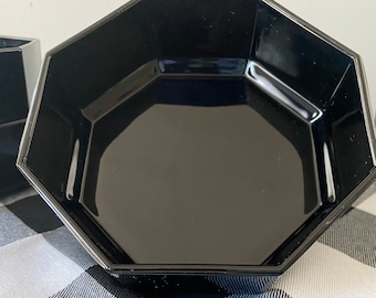 Conjunto de seis tigelas empilháveis hexagonais de vidro preto vintage Arcoroc França Octime