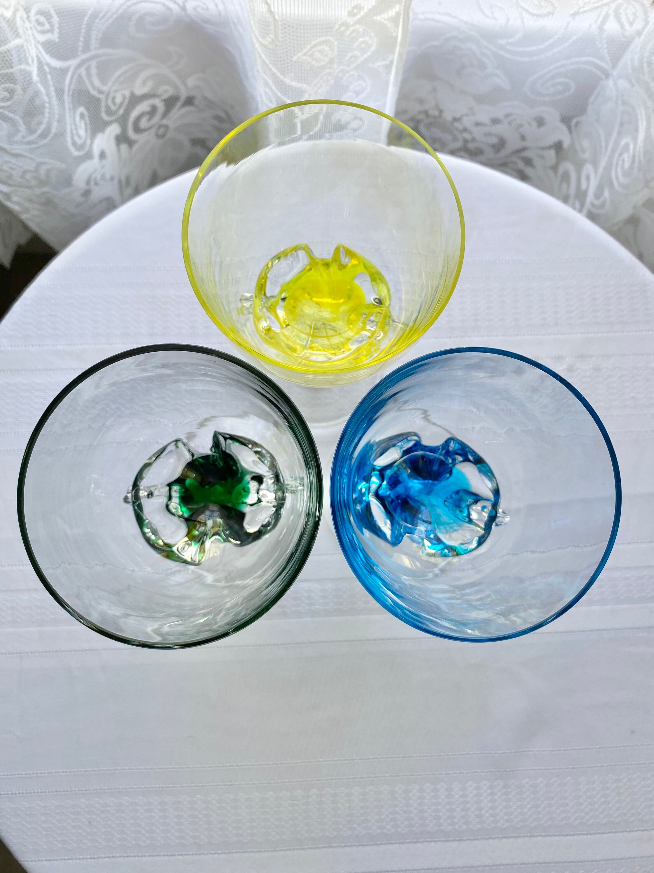 Vintage Jozefina Krosno Art Glass Wine Set of Three