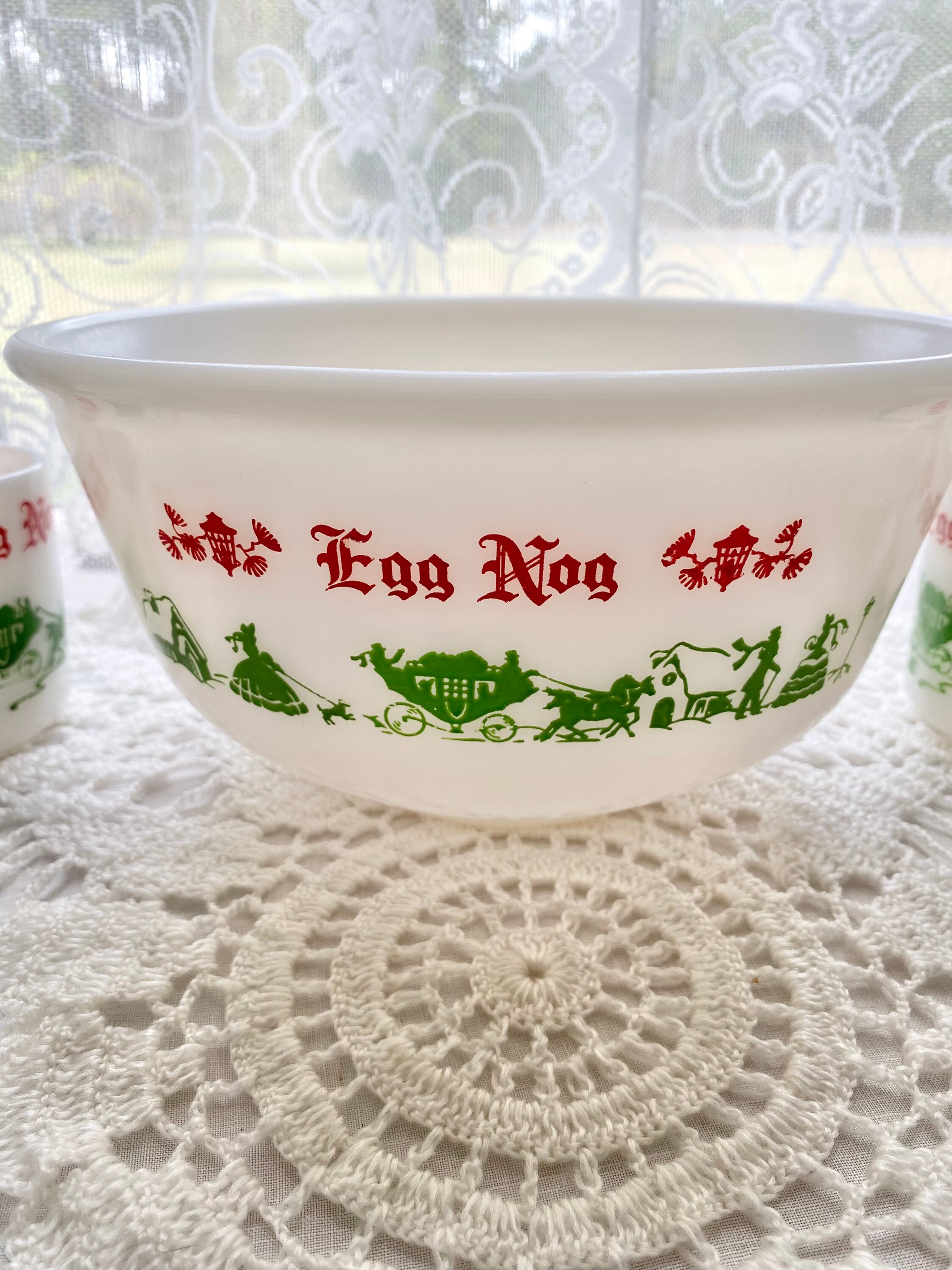 Vintage Hazel Atlas Milk Glass Christmas Egg Nog Punch Bowl