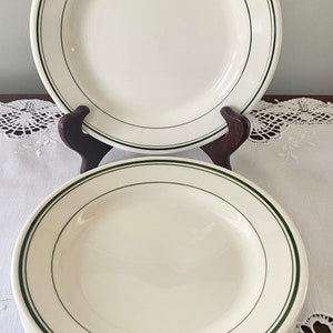 VTG Retro Diner Style Restaurant Grade Green Band/Green Stripe 6 1/2” Bread/Butter Plates Homer Laughlin Set of 2