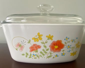 Vintage Corning Ware Wildflower Casserole Dish 1 1/2 Quart A-1-B with lid - RARE