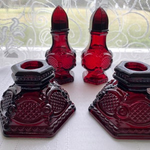 VTG Avon Ruby Red Cape Cod Set - Your Choice of Salt & Pepper or Candle Holders