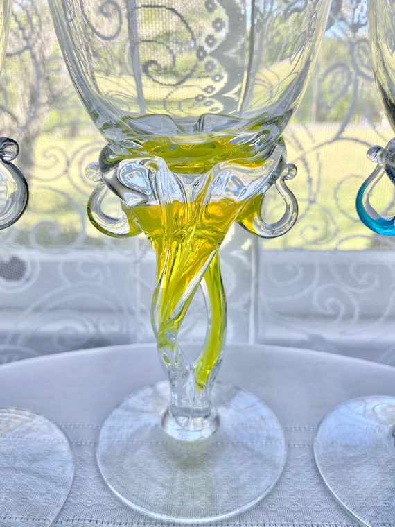 Vintage Jozefina Krosno Art Glass Wine Set of Three Multicolor - Etsy