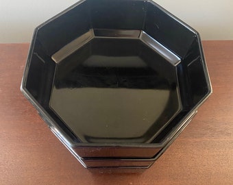 VTG Arcoroc France Octime Hexagonal Black Glass Bowls Conjunto de 5
