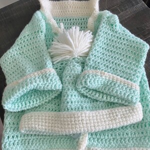 Vintage Handmade Baby/Toddler Sweater with Hat Set 12-24 months Pastel Green/White