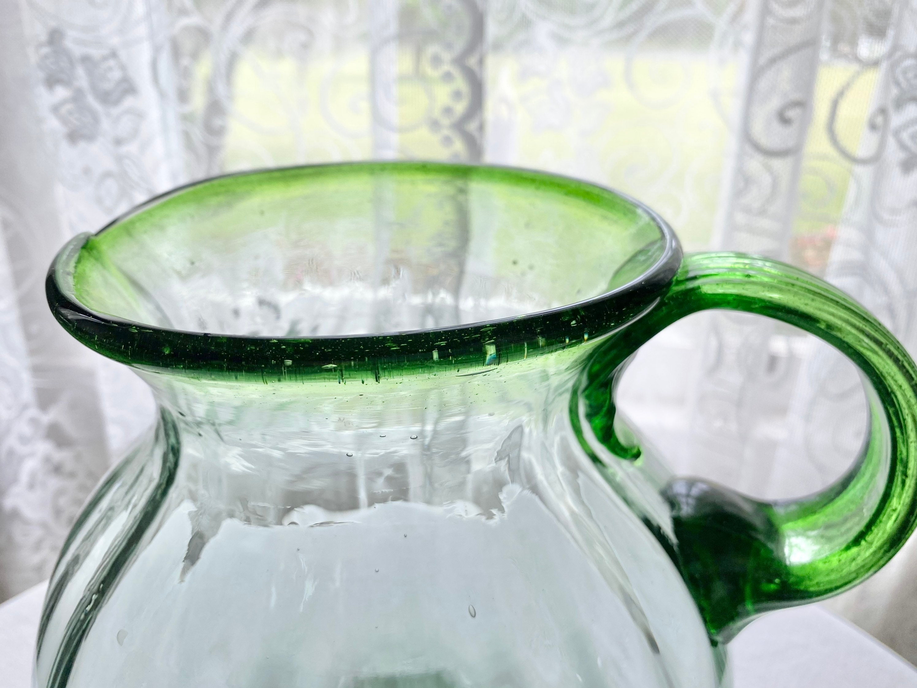 Vintage Handblown Mexican Glass Pitcher and Glass Set Green Etsy