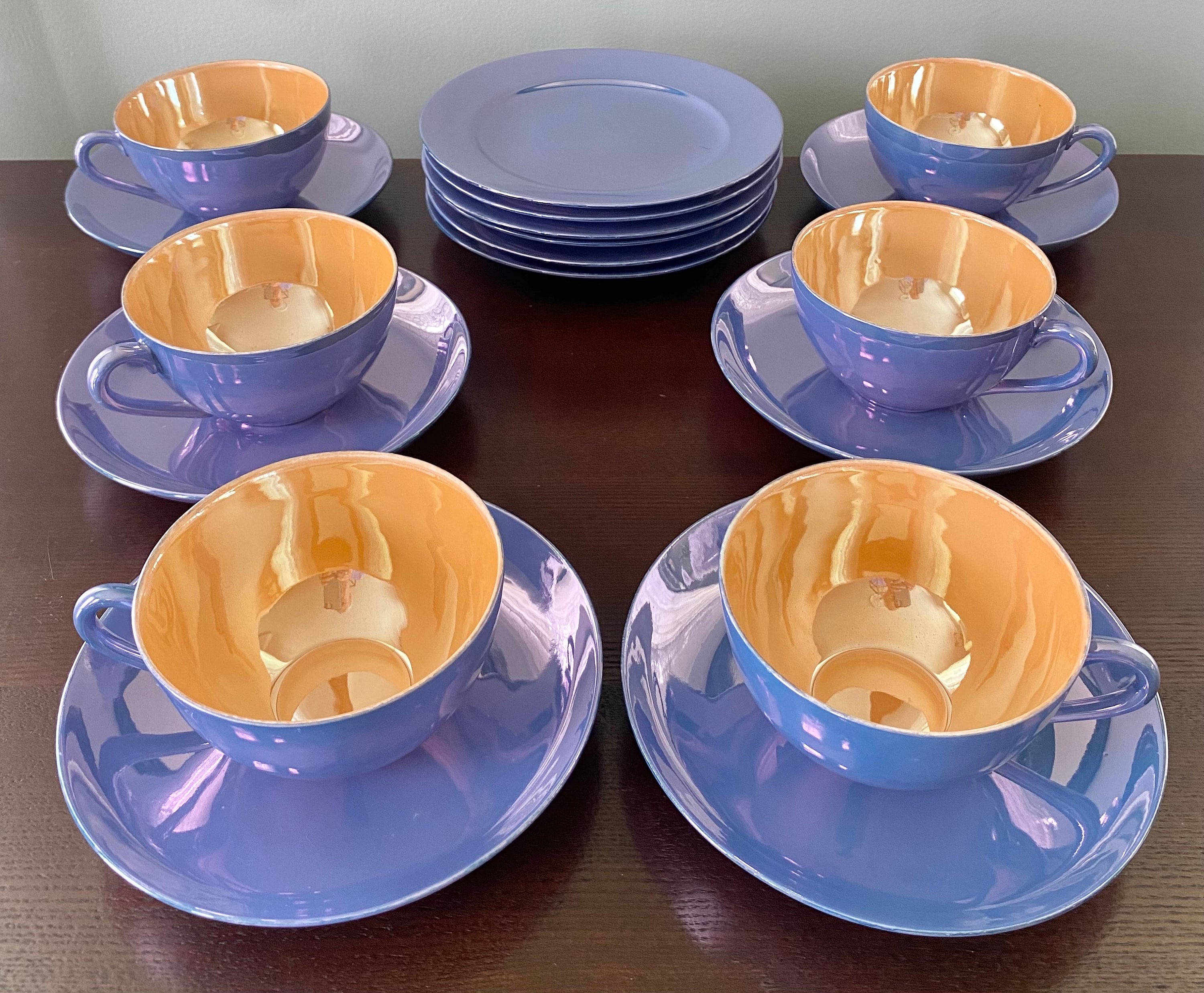 Vintage Meito pintado a mano azul y melocotón lustre China Set hecho en  Japón - Etsy México, image size:3000x2474