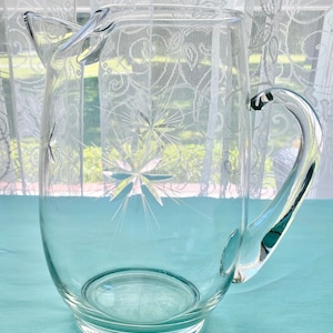 VTG Starburst Etched Clear Glass Pitcher