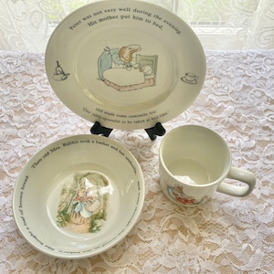 VTG Beatrix Potter Peter Rabbit 3 Piece Set - Porringer Bowl & Cup and Plate - Wedgewood England