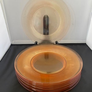 Vintage Peach Luster Ribbed Depressionware Plates Set of Eight