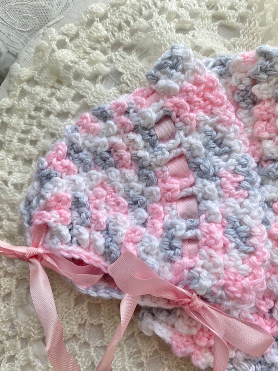 Vintage Crocheted Baby Girl Sweater and Bonnet - image 2