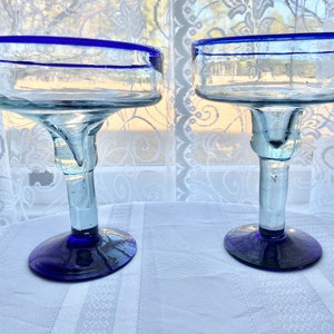 Mexican Handblown Margarita Set of Two Cobalt Rim and Base