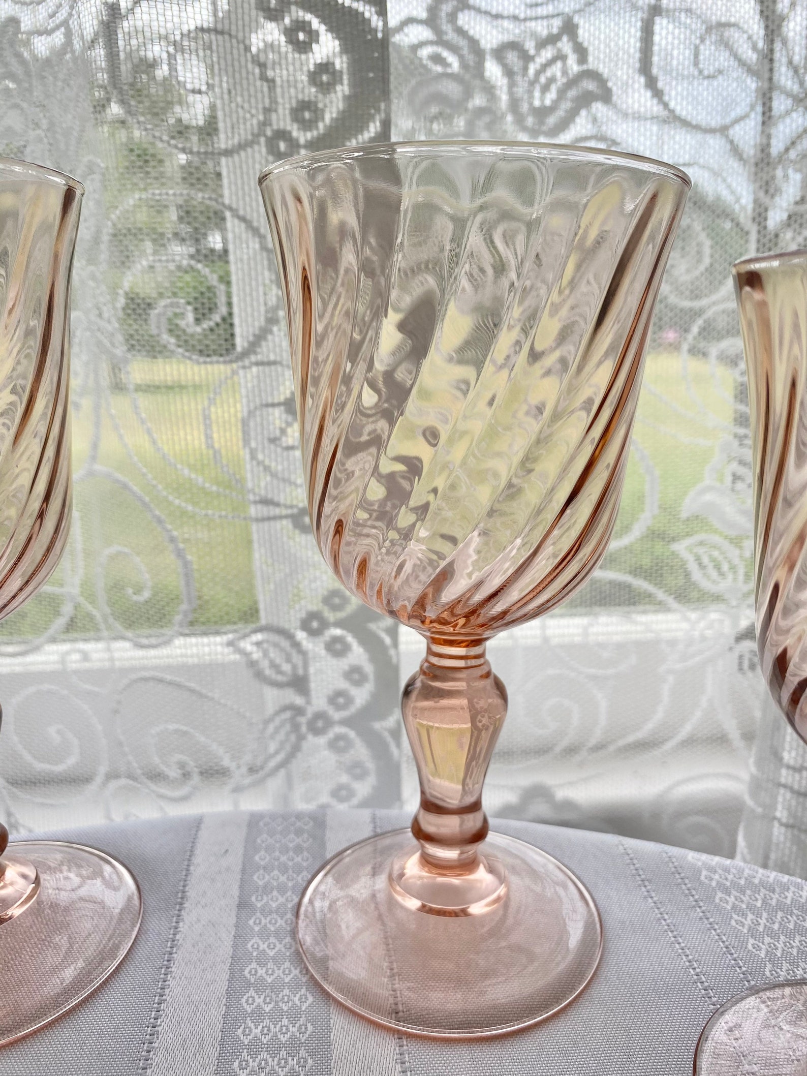 Vintage Rosaline Pink Swirl Optic Water/Wine Goblet Set | Etsy Vintage Swirl Patterns