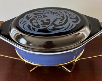 Juego de cacerolas ovaladas Pyrex Midnight Bloom vintage (1970-1971) de 1 1/2 cuartos.