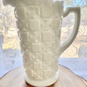 Vintage Westmoreland Old Quilt Pattern Milk Glass Pitcher