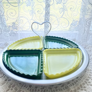 Vintage Hazel Atlas Lazy Susan-server met hart handvat en platoniet dienbladen - dienblad met platte afwerking