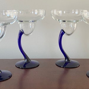 VTG Artsy Libby Bravura Cobalt Blue Stem Funky Margarita Set