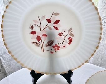 Vintage Mexican Thermocrista Rare Red Brown Floral Milk Glass Set
