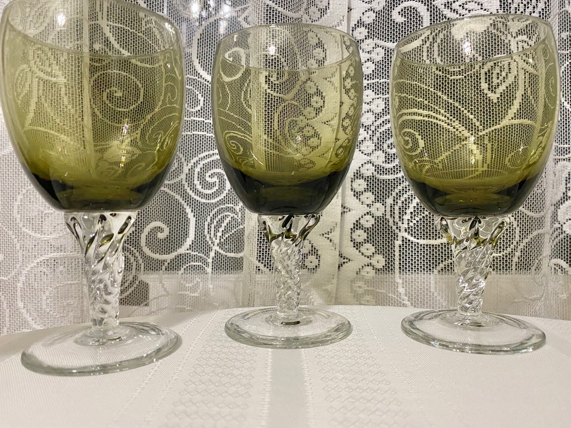 Vintage Italian Wine Glasses Twisted Stem Art Glass Smokey Etsy