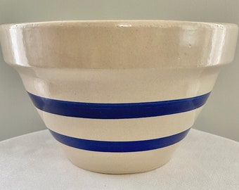 Vintage Robinson Ransbottom Pottery 8" Mixing Bowl Roseville Ohio Blue Stripe