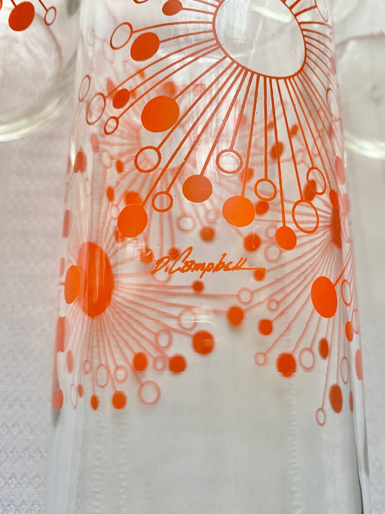 Retro Vintage MCM Large Glass Tumblers Atomic Orange ...