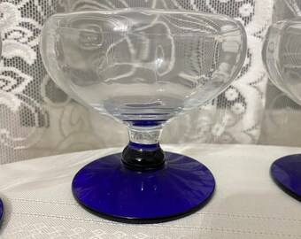 Vintage Swirl Cobalt Base Champagner / Sorbet Glas Set von 4