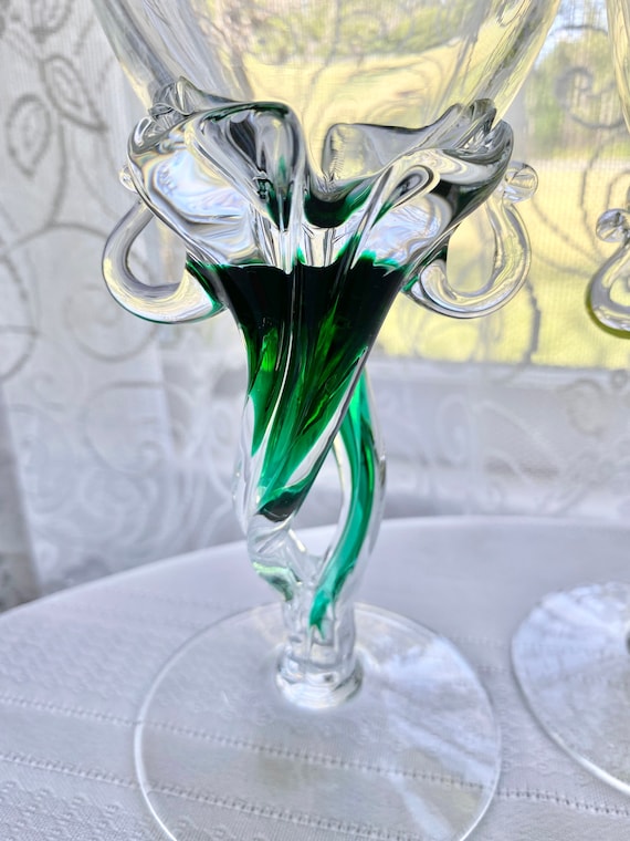 Vintage Jozefina Krosno Art Glass Wine Set of Three