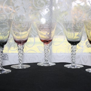 Vtg Elegant Twisted Stem Cordial Bar Glasses Multi-colored Set