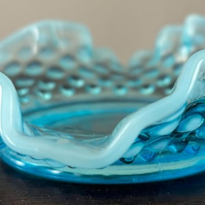 Vintage 1950’s Fenton Hobnail Turquoise Ruffled Candy / Bon Bon Dish