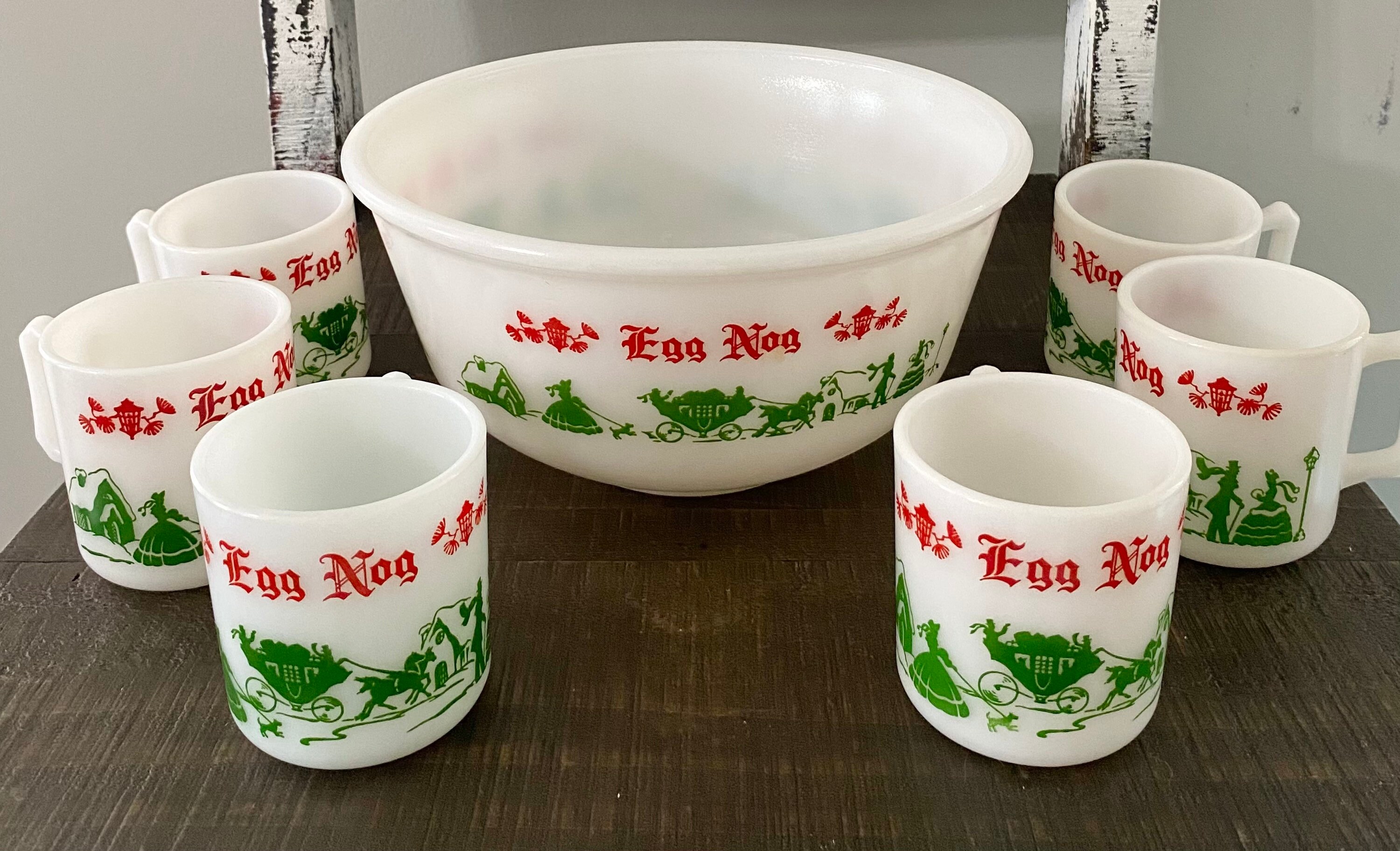 ヘーゼルアトラス エッグノッグ マグ ボウルセット 全7点 ヴィンテージ Vintage Hazel Atlas Milk Glass Christmas Egg Nog Punch Bowl