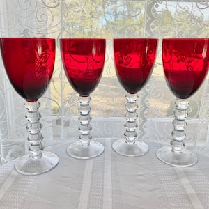 VTG Ruby Crystal Goblet with Clear Angular Tactile Stem Set of 3