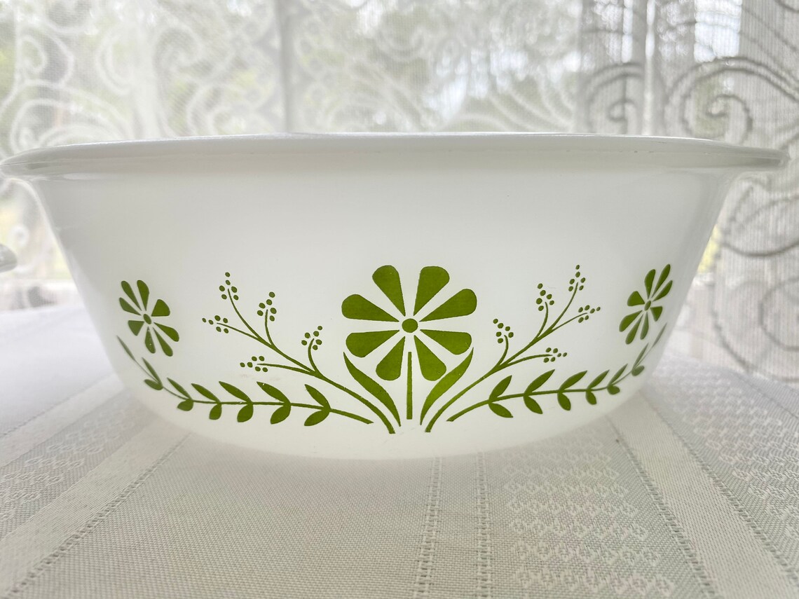 Vintage Glasbake Green Daisy Set Etsy