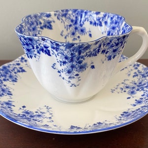 Vintage Shelley England Dainty Blue Tea Cup & Saucer Fine Bone China 051/28