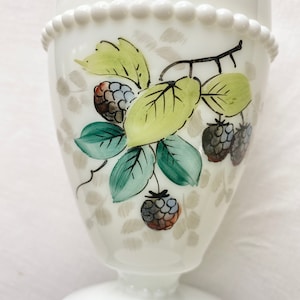 Vintage Westmoreland Milk Glass Pedestal Goblet Set Beaded Edge in Blackberry and Peach