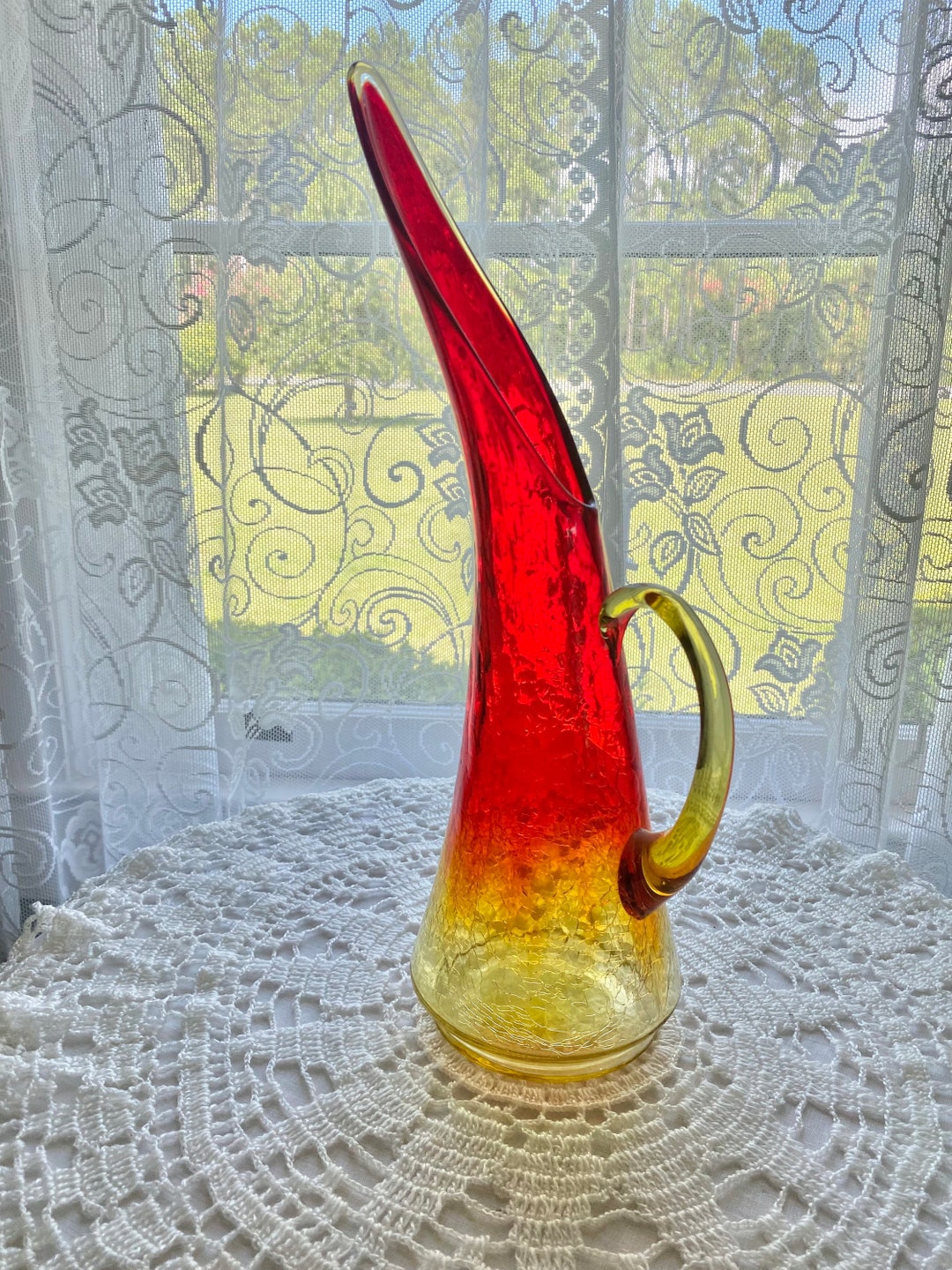 VTG Handblown Kanawha Amberina Crackle Pitcher 15