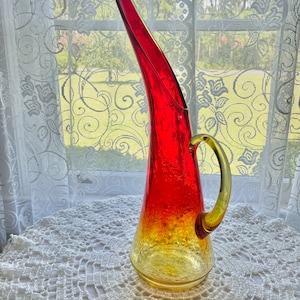 VTG Handblown Kanawha Amberina Crackle Pitcher 15&quot;