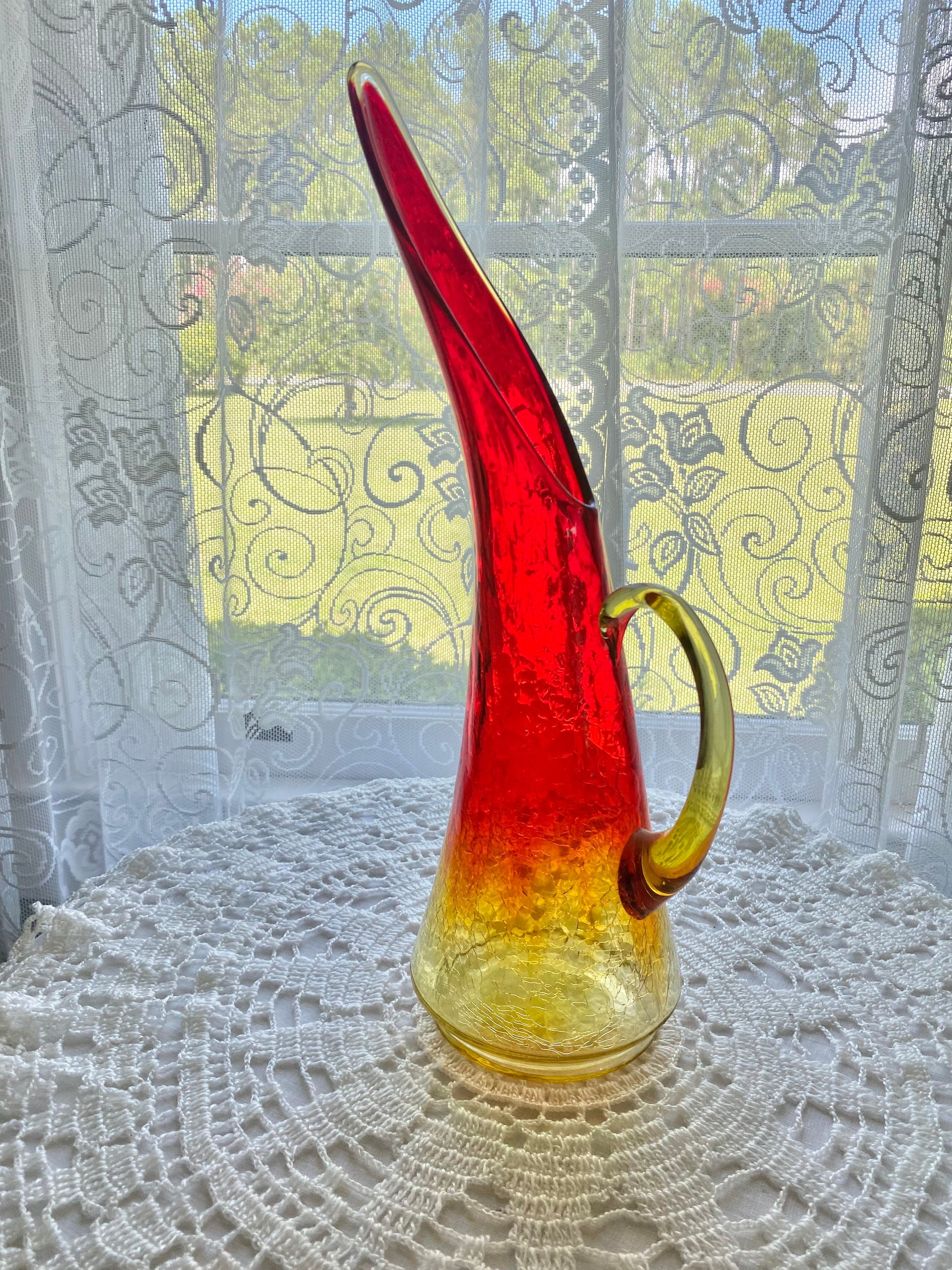 ハブの血の器　ANTIQUE vintage VTG Handblown Kanawha Amberina Crackle Pitcher 15