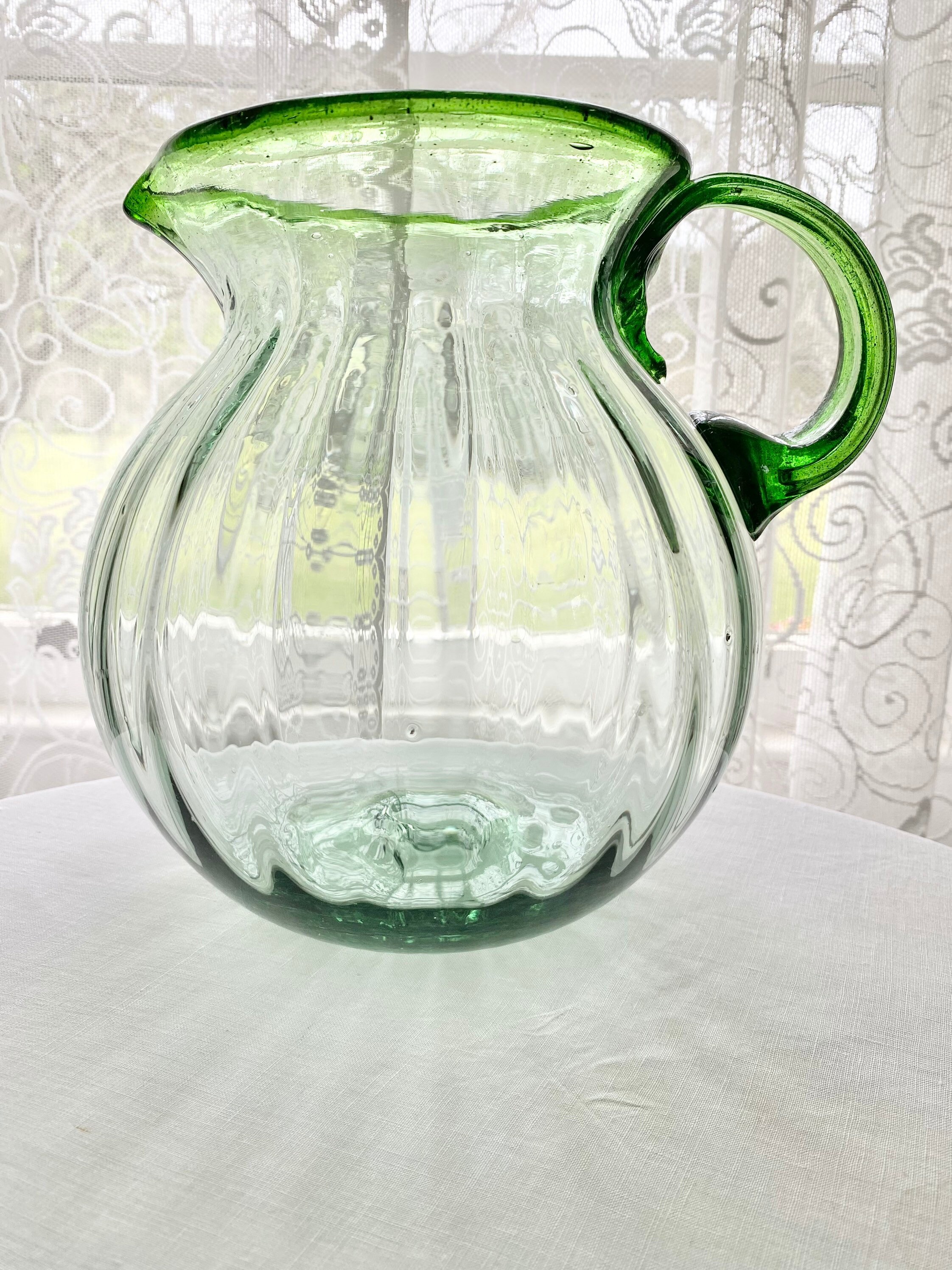 Vintage Handblown Mexican Glass Pitcher and Glass Set Green Etsy