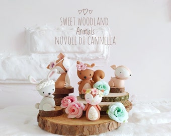 Woodland Cake Topper - Animaux de la forêt féerique - Décorations en pâte à sucre - Animaux féeriques - Cerf - Renard - Lapin - Écureuil