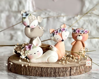 Woodland Cake Topper - Animali del bosco - Decorazioni Pasta di Zucchero - Fairy Animals - Deer - Fox - Bunny - Bear