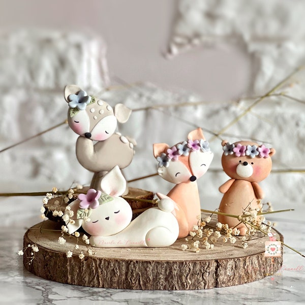 Woodland Cake Topper - Animali del bosco - Decorazioni Pasta di Zucchero - Fairy Animals - Deer - Fox - Bunny - Bear