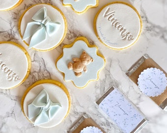 Ensemble Cookies et Cioko-Biscuits personnalisés-Biscuits de naissance-Baptême-Anniversaire-Bar Cioko-Carte de place-Teddy Cookies-Nounours-Ours