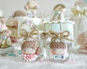 Boy/Girl Favors Glass Jar-Topper-Place Card-Doll-Doll-Baby Boy-Candy Box-Fancy Sweet Box- Bonbonniere-Candy Jar