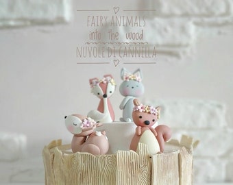 Woodland Cake Topper - Animali del bosco - Decorazioni Pasta di Zucchero - Fairy Animals - Deer - Fox - Bunny - Squirrel