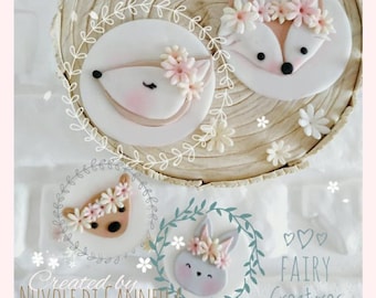 Woodland Cookies-Plates-Plaque-Cup Cake- Woodland animals-Sugar Paste Decorations-Fairy Animals- Deer - Fox - Bunny - Squirrel