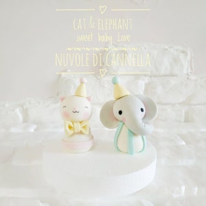 Elephant - Cat Cake Topper - Baby Cute Animals - Circus Animals - Circo Animali - Gattino - Elefantino Pasta di zucchero
