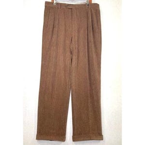 St. Croix Men&#39;s Brown Wool Blend Ribbed Double Pleated Trousers Size 38x33 Made in Italy
