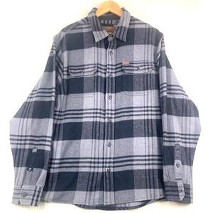 Orvis Men's Large Black & Gray Heavy Plaid Button-Up Flannel Shacket